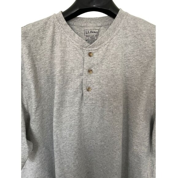 LL Bean Grey Henley Sz Large Regular Short Sleeve Traditional Fit Men Jersey - Picture 3 of 4